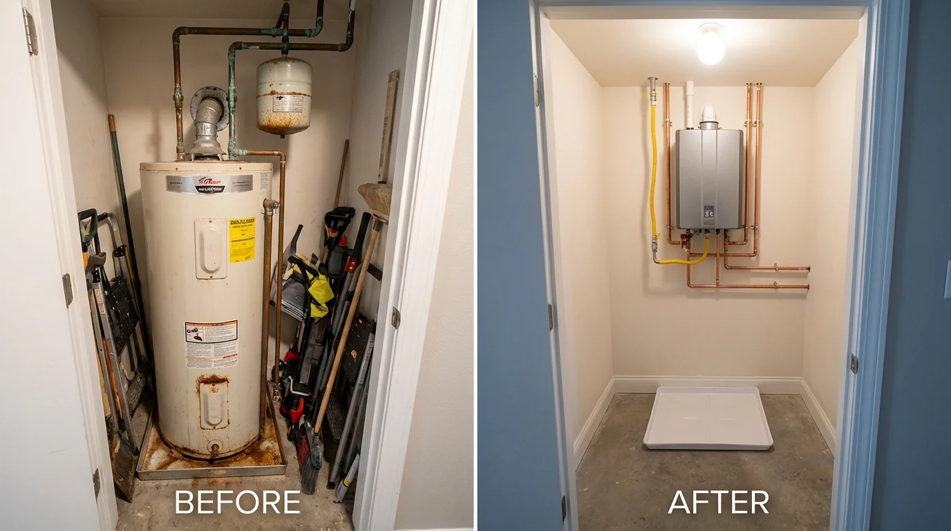 Tank water heater versus wall-mounted tankless unit comparison for Tipton, CA homeowners
